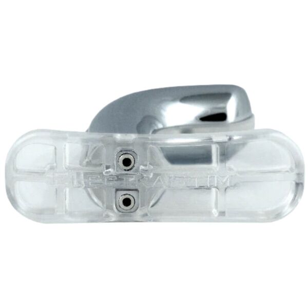 ElectraStim Exo Rogue prostate massager in chrome-plated metal with a clear polycarbonate frame