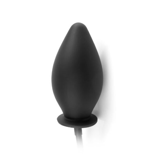 Anal Fantasy Inflatable Silicone Plug, an inflatable butt plug shown with its hand squeeze pump
