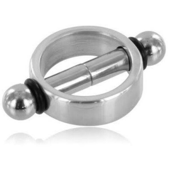 Metal Hard magnetic nipple clamps, showing the ring and the two bars