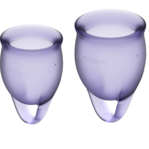 The two Satisfyer Feel Confident menstrual cups, 15 and 20 ml