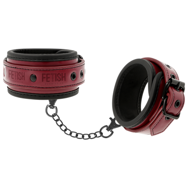 Padded Fetish Submissive Dark Room ankle cuffs in vegan leather, with their connector