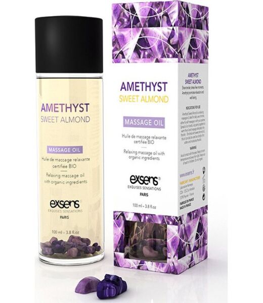 Exsens Relaxing Oil Amatista 100 ml massage oil bottle with amethyst stones inside