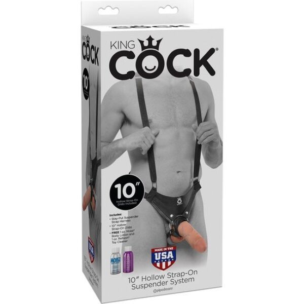 King Cock Hollow 25 cm strap-on harness with nylon straps and a flesh-coloured dildo