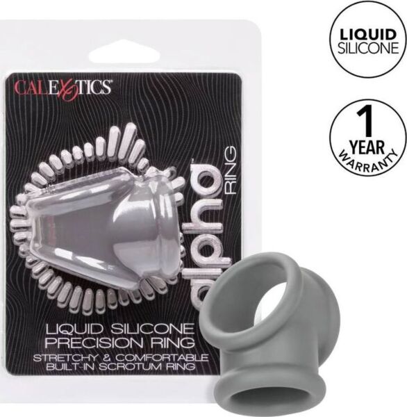 CalExotics Alpha Precision Ring cock ring in grey, with its two rings joined together