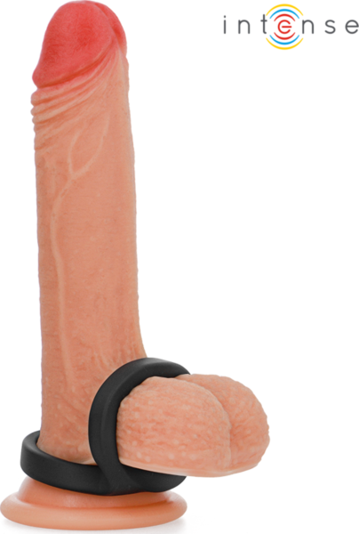 Intense Bobby double cock ring for penis and scrotum, in black