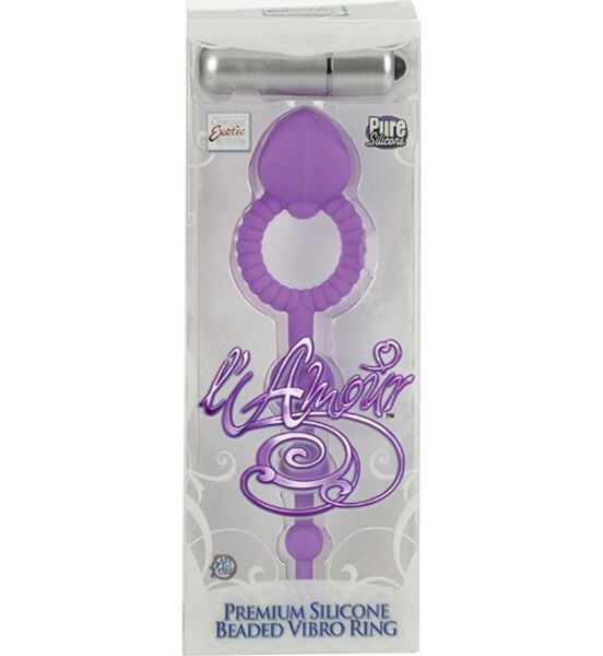 Calexotics L'Amour Premium Beaded Vibro Ring vibrating cock ring in violet, with a stimulator and beads