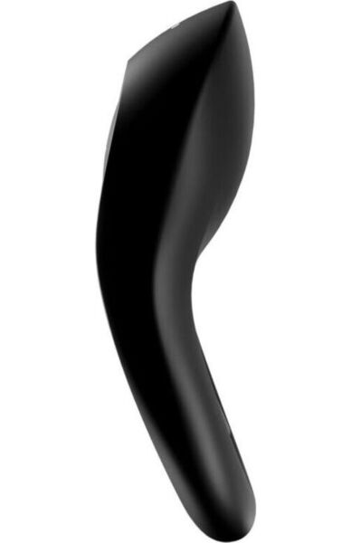 Black Satisfyer Legendary Duo vibrating cock ring, showing its two rings and the front stimulator