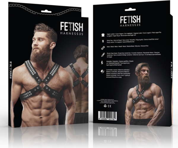 Men's Fetish Submissive Attitude chest harness worn on the torso