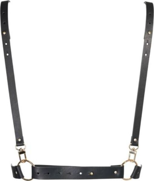Maze X Harness body harness by Bijoux Indiscrets in black, with the chest band and straps crossed in an X
