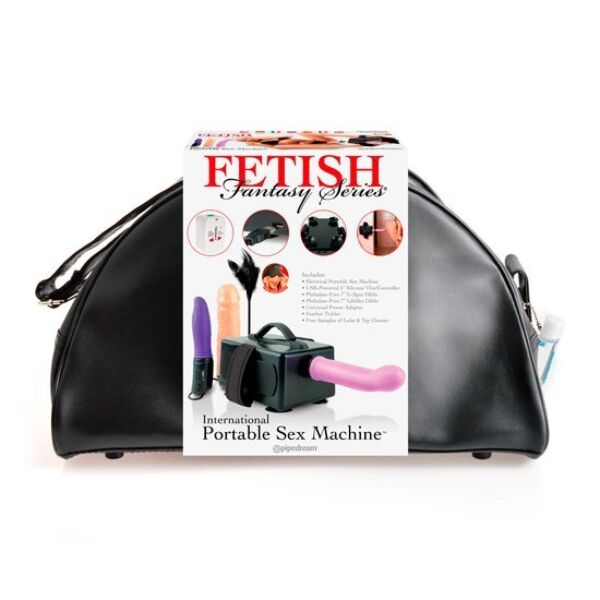Fetish Fantasy Portable Sex Machine with its two dildos, the vibrator that works as the controller and the travel bag