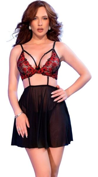Chilirose CR 4869 babydoll with embroidered bra, tulle skirt and thong