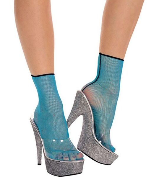 Music Legs short fishnet socks in turquoise