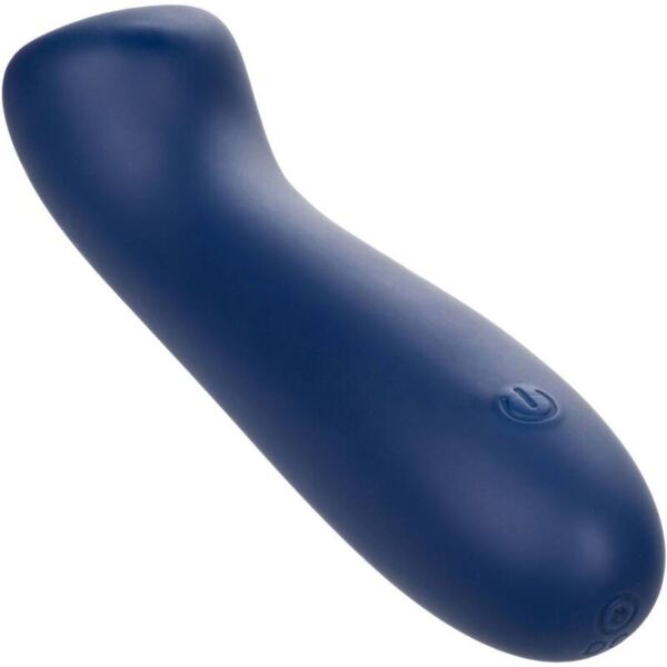 CalExotics Cashmere Satin G vibrator in blue silicone, with a flat head and flexible shaft