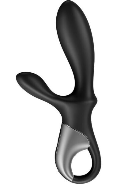 Satisfyer Heat Climax+ anal vibrator in black, with its two shafts and the handle with retention ring