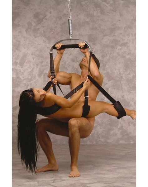 Black JoyDivision Columpio del Amor Multi sex swing showing its straps and padding