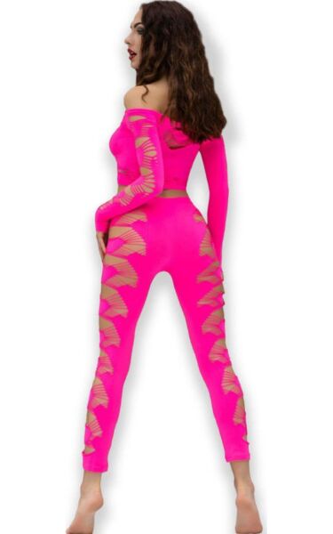 Chilirose CR 4632 seamless top and leggings set in neon pink