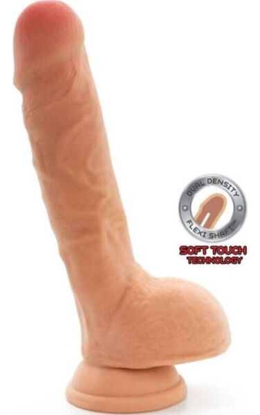 Toyjoy Get Real Dual Density realistic dildo in a skin tone, with balls and a suction cup base