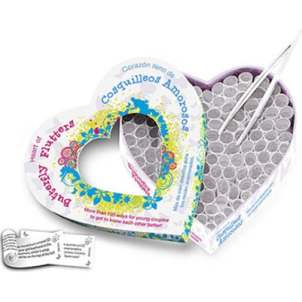 Couples game Tease & Please Corazón Cosquilleos de Amor, with its rolled-up slips of paper and the tweezers
