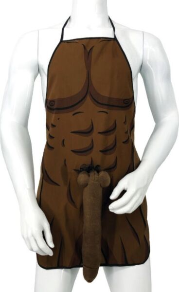 Diablo Picante apron with a printed muscular torso and a hanging 3D penis