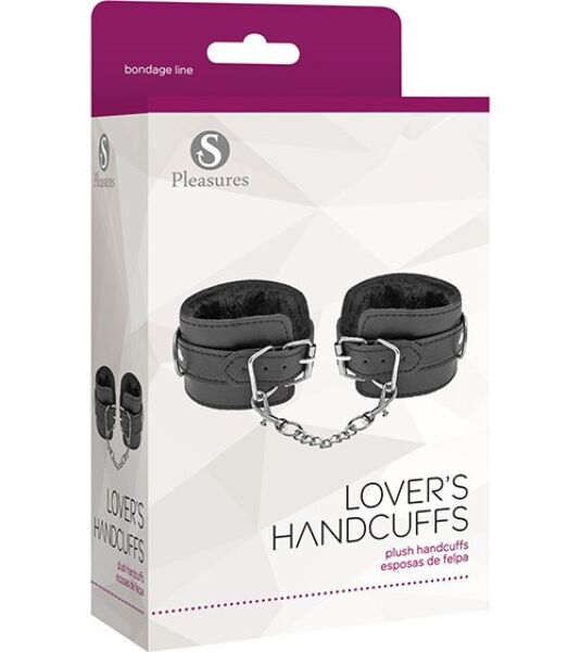 Black S Pleasures Lover's Handcuffs joined by a metal chain