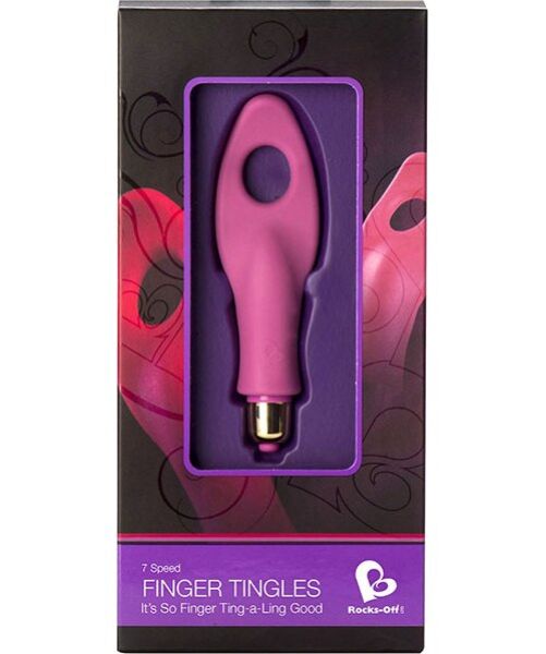 Rocks Off Finger Tingles 7 finger vibrator in pink with its flexible sleeve