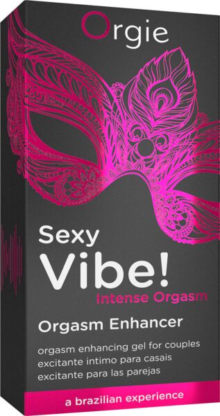15 ml airless bottle of Orgie Sexy Vibe! Intense Orgasm stimulating gel