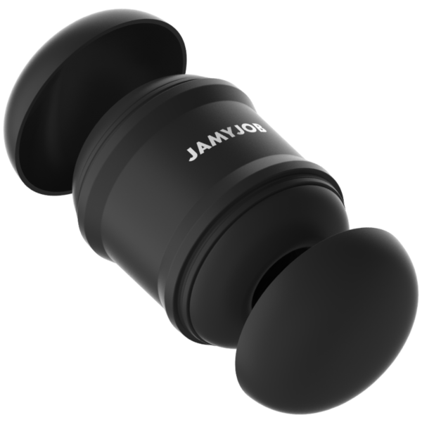 Jamyjob Cassian vibrating masturbator, with its sleeve inside the case