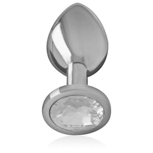 Intense Silver Crystal butt plug, in metal with a sparkling stone and blue details