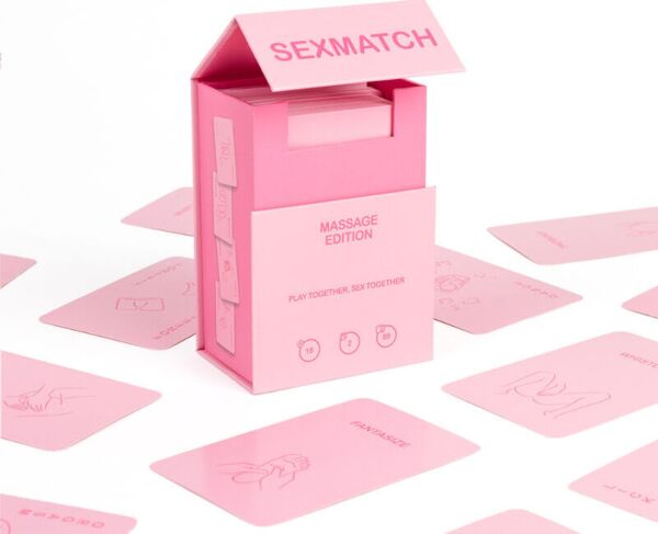 Box and cards of the Sexmatch Massage Edition couples card game by Secret Play