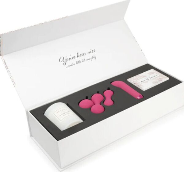 Je Joue Nice & Naughty gift kit with the bullet vibrator, Ami balls, massage candle and box of cards
