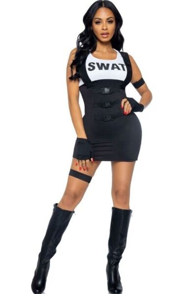 Leg Avenue Sultry SWAT Officer costume in black, with dress, gloves, armband and garter