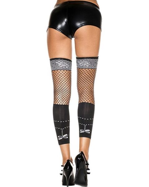 Music Legs fishnet leggings in black, with designs