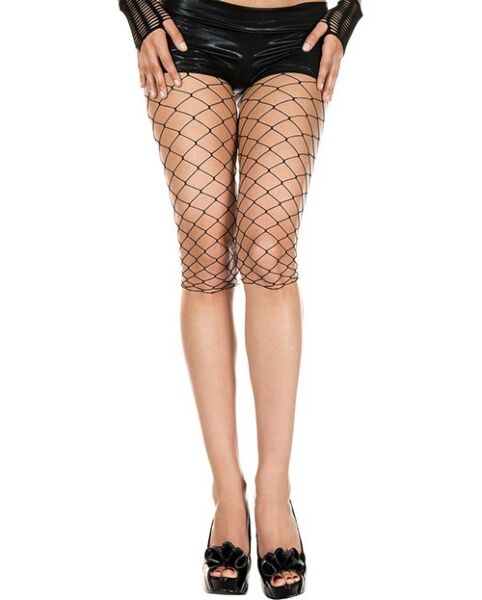 Music Legs large fishnet leggings in black, knee-length