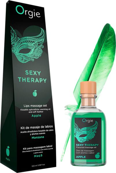Orgie Lips Massage kissable massage oil set with 100 ml of oil, a feather and a massage guide