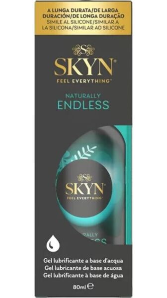 80 ml bottle of SKYN Naturally Endless water-based lubricant with pump dispenser