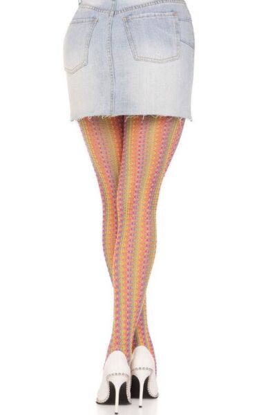 Leg Avenue Acadia Rainbow net tights with a multicolour rainbow pattern