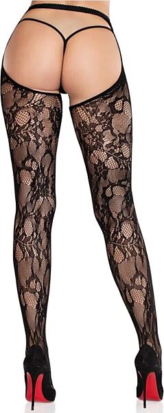 Leg Avenue Selene floral lace crotchless tights with an open crotch and an open back
