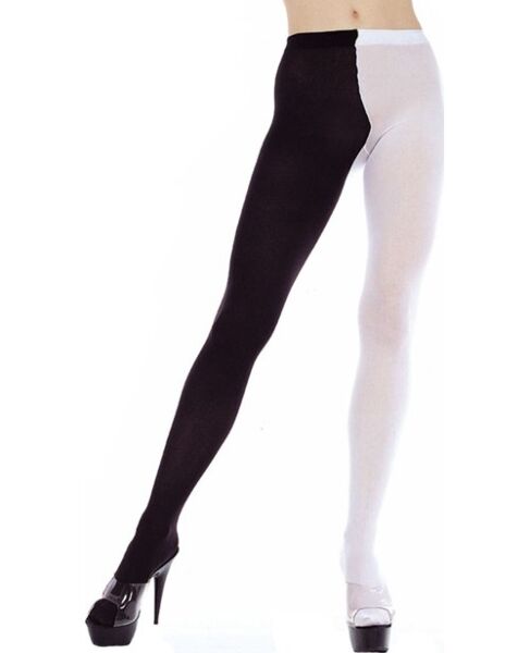 Music Legs XXL Black/White Tights, opaque tights with one black leg and one white leg