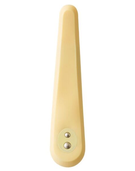 Flexible, curved Iroha Mikazuki vibrator by TENGA beside its charging case