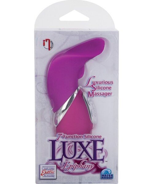 Pink Calexotics Luxe Epiphany mini vibrator with a flat, gently waved tip