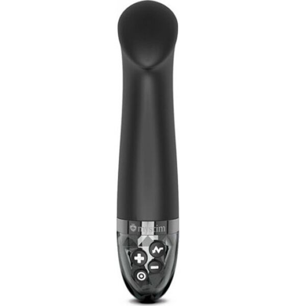 Mystim Right on Ron Black e-stim vibrator, made of black silicone with a G-spot shape