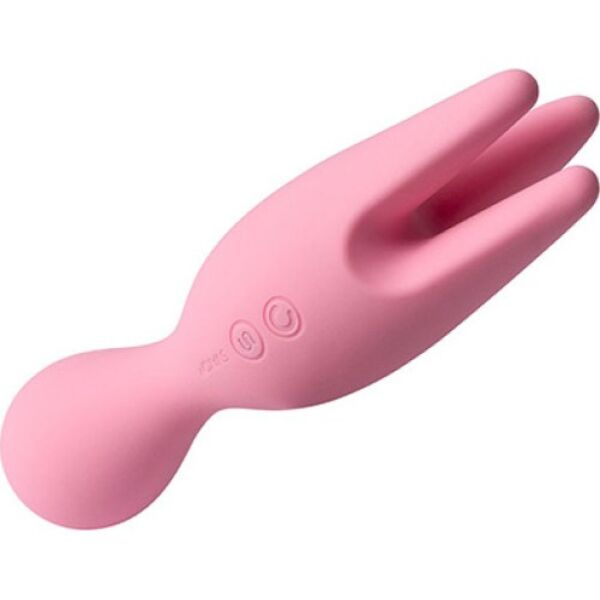 SVAKOM Nymph Pink vibrator in pink, with its round head and three rotating fingers