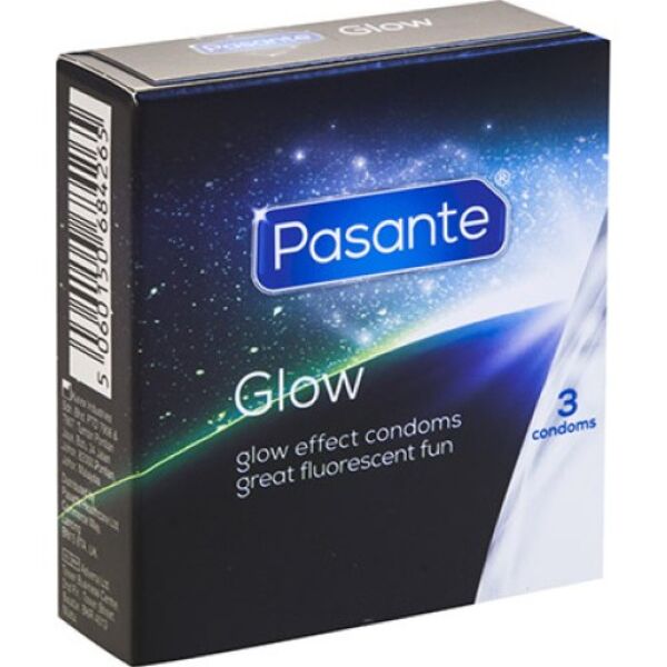 Pasante Glow condoms, 3 pack, with a green fluorescent effect