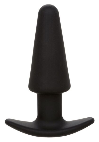 CalExotics Rock Bottom Tapered Probe vibrating butt plug in black silicone with a tapered shape