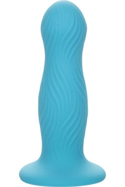 Blue CalExotics Wave Rider Swell butt plug with a rippled texture and suction cup base