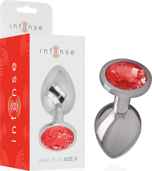 Intense butt plug with round jewel, made of metal with a sparkling stone