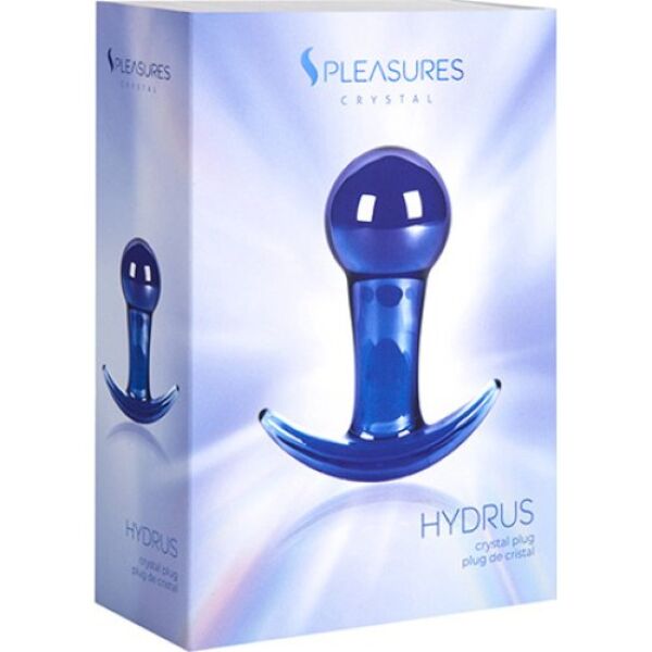 S Pleasures Crystal Hydrus butt plug, transparent blue, with its grip base