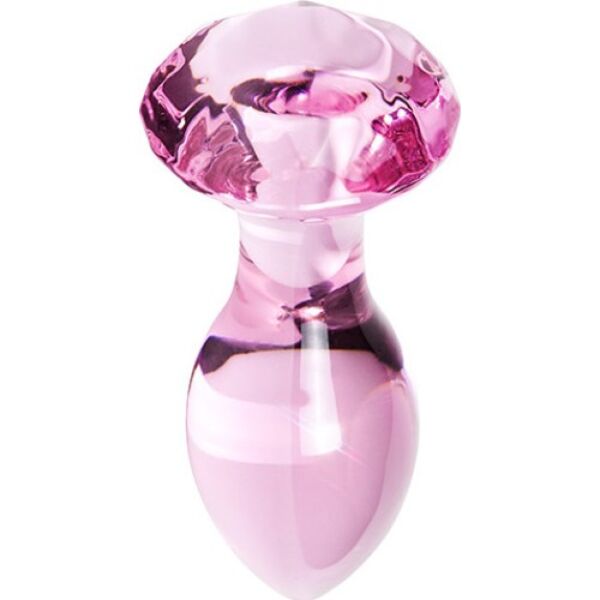 S Pleasures Crystal Luna glass butt plug with a tapered tip and a diamond-shaped base