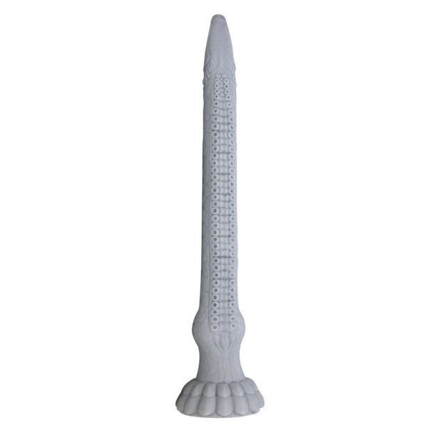Power Monsters Basilisk fantasy dildo in stone-grey silicone with ridges and a suction cup base