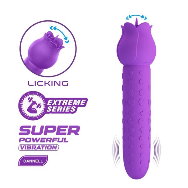 Purple Pretty Love Dannell clitoral vibrator with its flower-shaped head